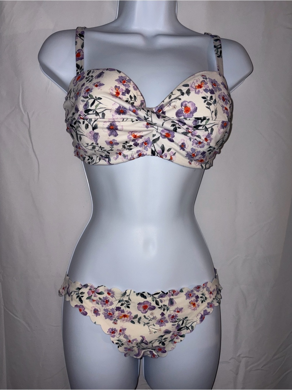 H&M Cream Bikini Top with Purple & Orange Floral Print